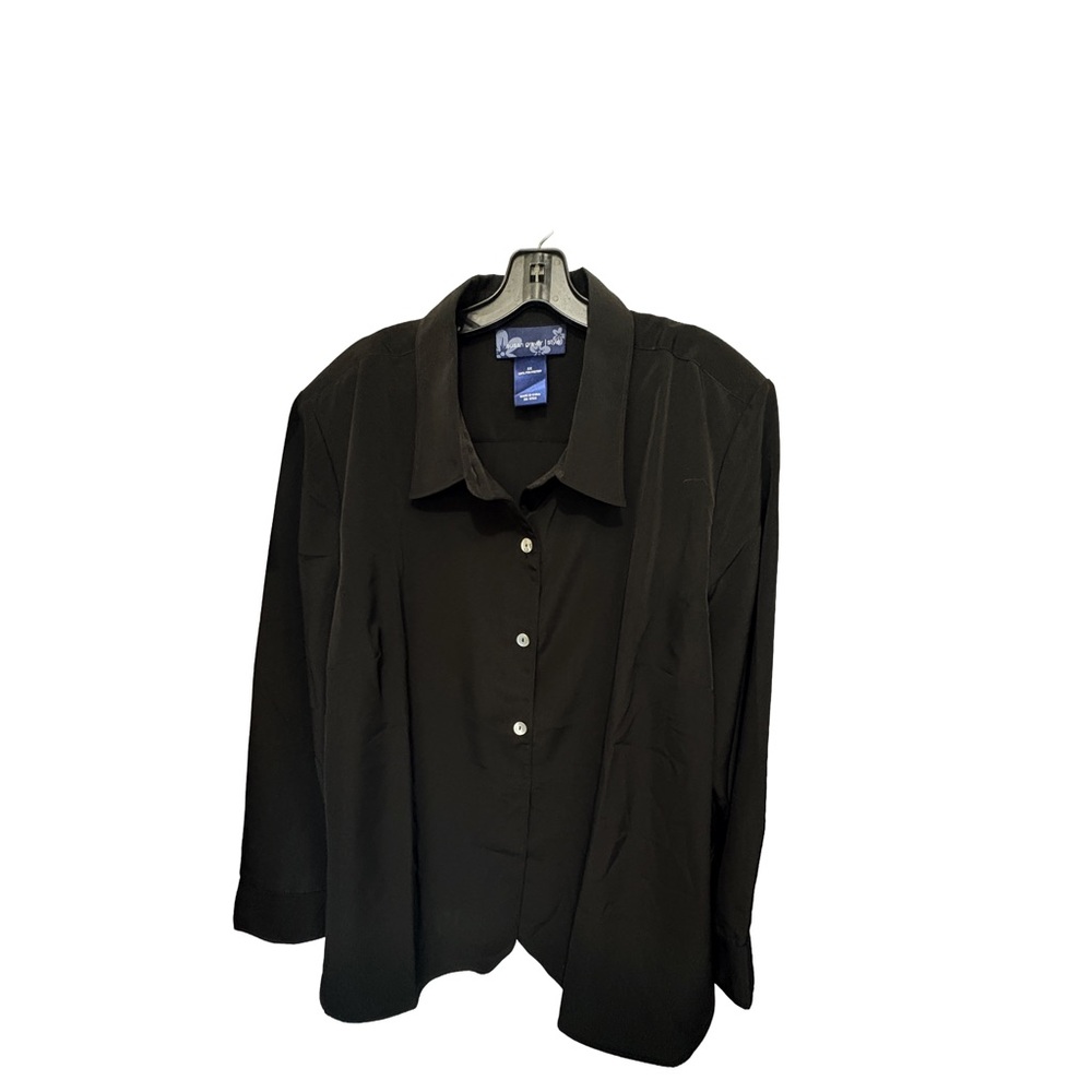 Susan Graver Sz 3X Womens Black Pullover Button Long Sleeve Shirt Jacket